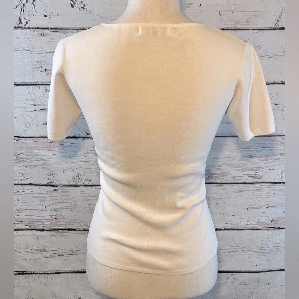 JESSY LINE (Roma) T-Shirt Vintage V-Neck White w Black Stripes Lacing & Rivets-S - Picture 3 of 3